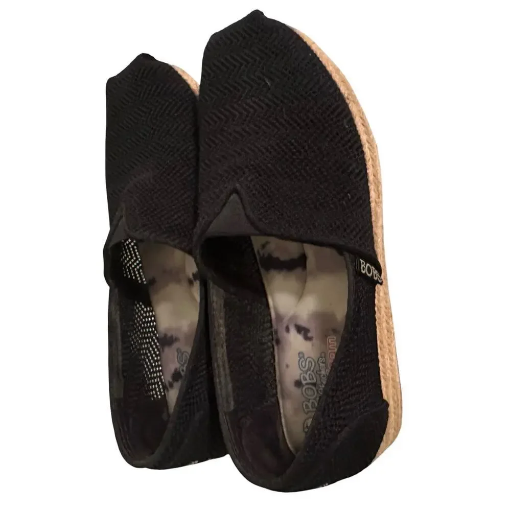 BOBS Women’s‎ Size 8 Black Woven Memory Foam From Sketchers Slip Bohemian EUC